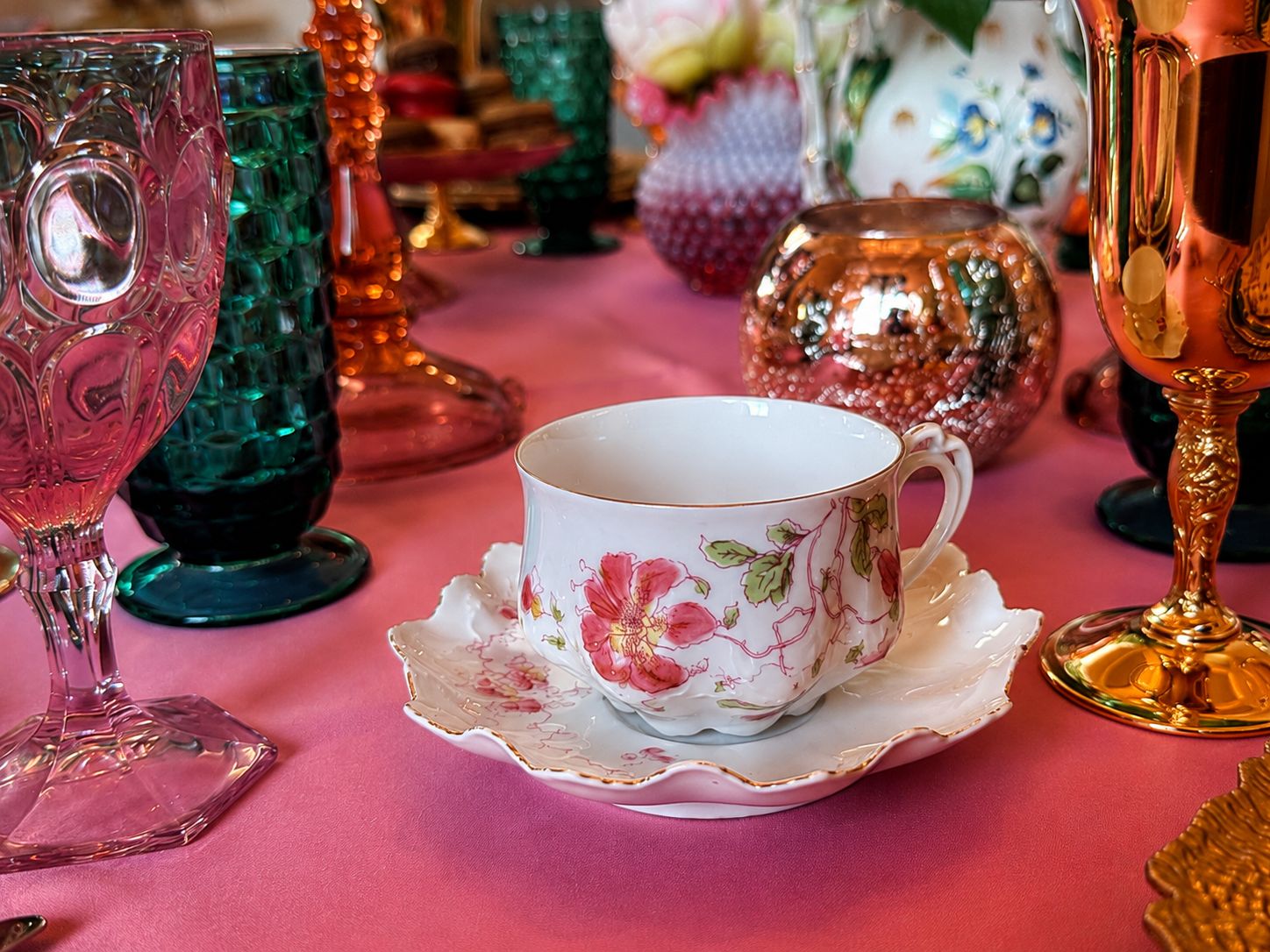 Vintage teacup and saucer with gold detailing